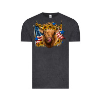 Vintage Black 4th of july shaggy cow leopard background Vintage Tee - Jasminsmagicworld