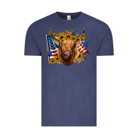 Vintage Denim 4th of july shaggy cow leopard background Vintage Tee - Jasminsmagicworld