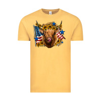 Vintage Mustard 4th of july shaggy cow leopard background Vintage Tee - Jasminsmagicworld