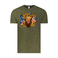 Vintage Olive 4th of july shaggy cow leopard background Vintage Tee - Jasminsmagicworld