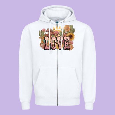Love Horse Western Floral Zipper Hoodie Designed By Nancycooperartshop