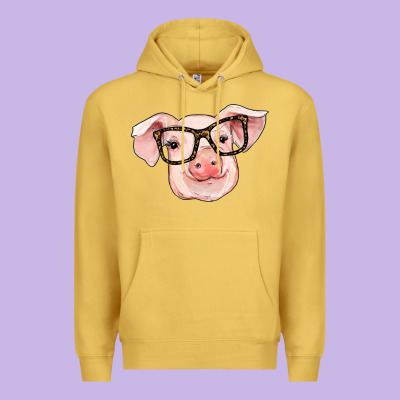 Pig With Glasses Premium Hoodie Designed By Ranaportraitstore