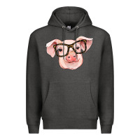 Charcoal Heather pig with glasses Premium Hoodie - RanaPortraitStore