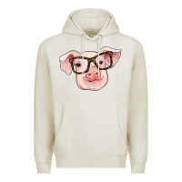 Oatmeal Heather pig with glasses Premium Hoodie - RanaPortraitStore