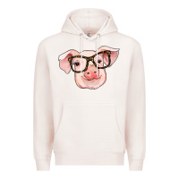 Pale Pink pig with glasses Premium Hoodie - RanaPortraitStore