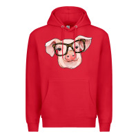 Red pig with glasses Premium Hoodie - RanaPortraitStore