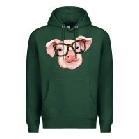 Sports Green pig with glasses Premium Hoodie - RanaPortraitStore