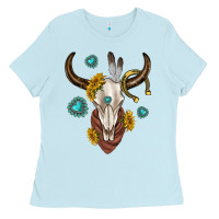 Baby Blue western cow skull Ladies Tee - texasbilliewilder