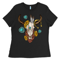 Black western cow skull Ladies Tee - texasbilliewilder