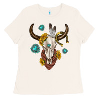 Bone western cow skull Ladies Tee - texasbilliewilder