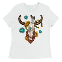 White western cow skull Ladies Tee - texasbilliewilder