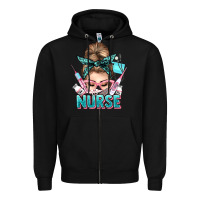 Black nurse life messy bun Zipper Hoodie - NancyCooperArtShop