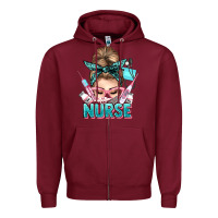 Burgundy nurse life messy bun Zipper Hoodie - NancyCooperArtShop