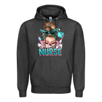 Charcoal Heather nurse life messy bun Zipper Hoodie - NancyCooperArtShop
