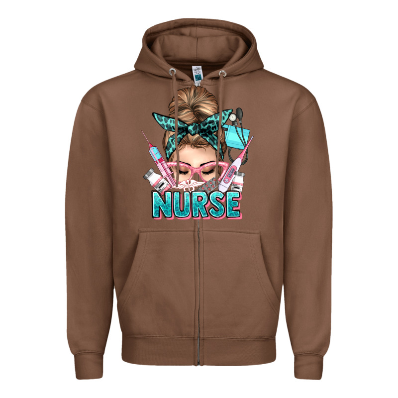 Nurse Life Messy Bun Zipper Hoodie by NancyCooperArtShop | Teevron