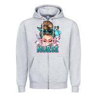 Heather Grey nurse life messy bun Zipper Hoodie - NancyCooperArtShop
