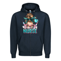 Navy nurse life messy bun Zipper Hoodie - NancyCooperArtShop