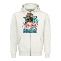 Oatmeal Heather nurse life messy bun Zipper Hoodie - NancyCooperArtShop