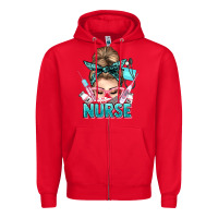 Red nurse life messy bun Zipper Hoodie - NancyCooperArtShop
