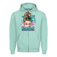 Seafoam nurse life messy bun Zipper Hoodie - NancyCooperArtShop