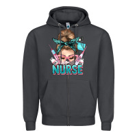 Smoke nurse life messy bun Zipper Hoodie - NancyCooperArtShop