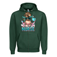 Sports Green nurse life messy bun Zipper Hoodie - NancyCooperArtShop