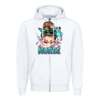 White nurse life messy bun Zipper Hoodie - NancyCooperArtShop