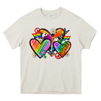 Cream pride hearts Heavy Core Tee - texasbilliewilder