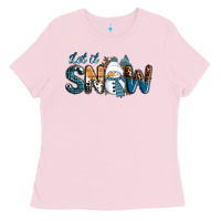 Bubblegum Pink Let It Snow Snowman Ladies Tee - RanaPortraitStore