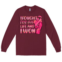 Burgundy i fought for my life and i won Long Sleeve Tee - NancyCooperArtShop