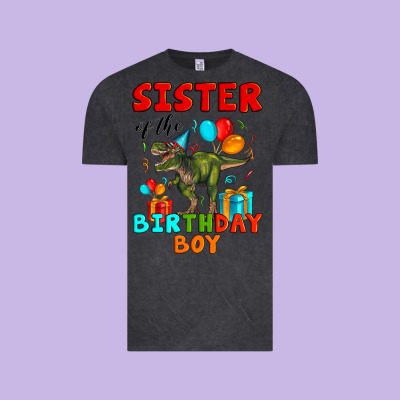 Sister Of The Birthday Boy T Rex Vintage Tee Designed By Artiststas