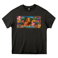 Asphalt Brown horse with flowers and leopard Heavy Core Tee - RanaPortraitStore
