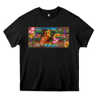 Black Brown horse with flowers and leopard Heavy Core Tee - RanaPortraitStore