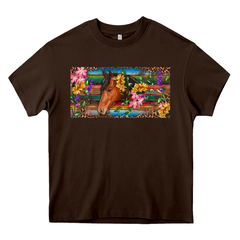 Brown Horse With Flowers And Leopard Heavy Core Tee by RanaPortraitStore | Teevron