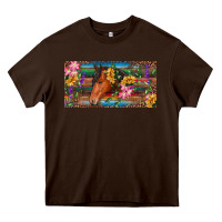 Chocolate Brown Brown horse with flowers and leopard Heavy Core Tee - RanaPortraitStore