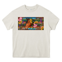 Cream Brown horse with flowers and leopard Heavy Core Tee - RanaPortraitStore