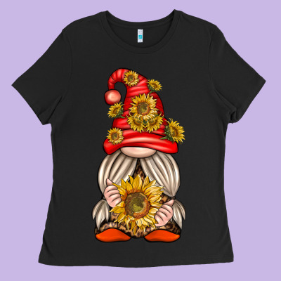 Ladies Tee western gnome with sunflowers