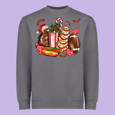Christmas Tree Cake American Football  Ball And Hot Dogs Ado Heavyweight Sweatshirt Designed By Adodesignshop