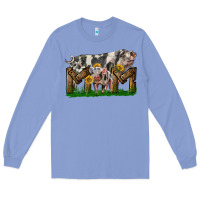 Colony Blue Western Mom With Spotted Pig And Baby Pig Long Sleeve Tee - LillyAllenDesigns