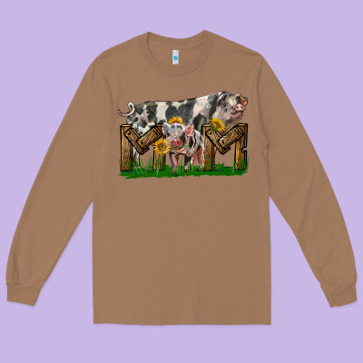 Western Mom With Spotted Pig And Baby Pig Long Sleeve Tee Designed By Lillyallendesigns