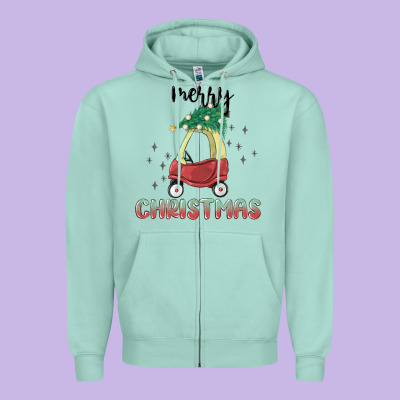 Merry Christmas Kids Car Zipper Hoodie Designed By Maliassmallbusiness
