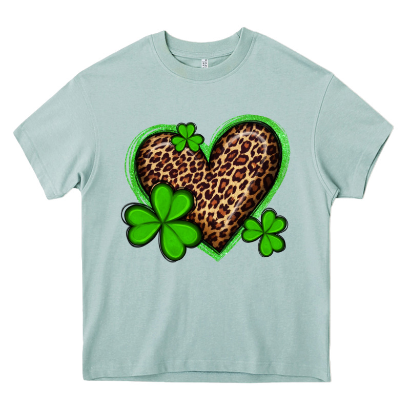 St Patricks Day Leopard Heart With Shamrocks Heavy Core Tee by Artiststas | Teevron