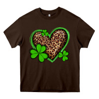 Chocolate Brown st patricks day leopard heart with shamrocks Heavy Core Tee - Artiststas