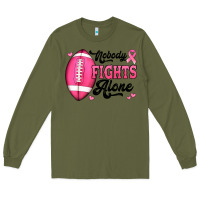 Army Green nobody fights alone pink football breast cancer awareness Long Sleeve Tee - Jasminsmagicworld