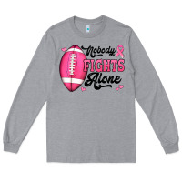 Heather Grey nobody fights alone pink football breast cancer awareness Long Sleeve Tee - Jasminsmagicworld