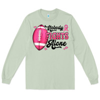 Nobody Fights Alone Pink Football Breast Cancer Awareness Long Sleeve Tee | Teevron
