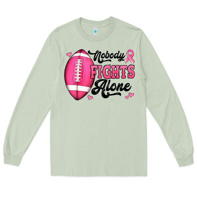 Nobody Fights Alone Pink Football Breast Cancer Awareness Long Sleeve Tee by Jasminsmagicworld | Teevron