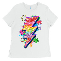 White lightning bolt autism Ladies Tee - Zillion Design Studio