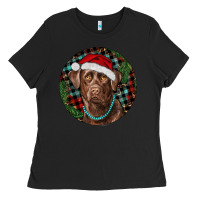 Black Labrador Retriever Christmas Ladies Tee - RanaPortraitStore