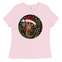 Bubblegum Pink Labrador Retriever Christmas Ladies Tee - RanaPortraitStore